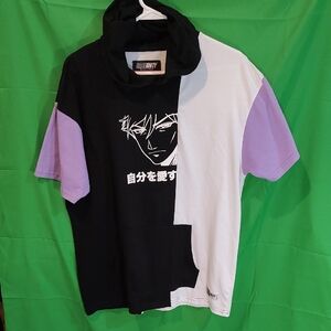 Black and White Mens Graphic Hoodie T-Shirt Size M